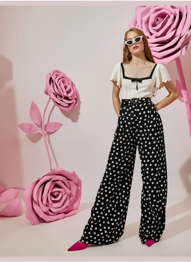 KOTON High Rise Wide Leg Polka Dot Trousers