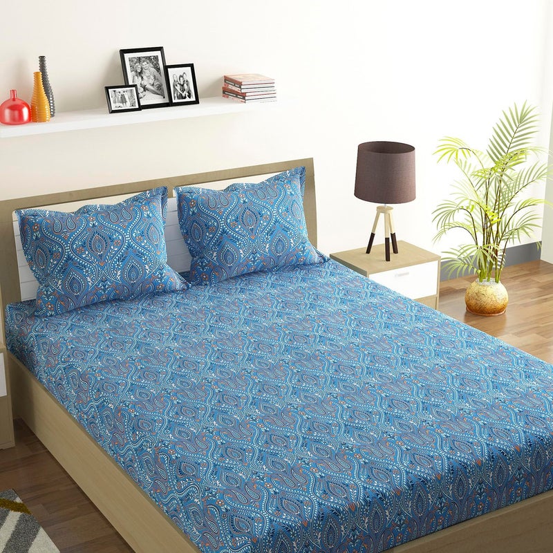 Status Contract Status Contract 2025 Cotton Rich Double Bedsheet with 2 Pillow Covers for Bed Room Home Hotel120 GSM Blue  - Image 2