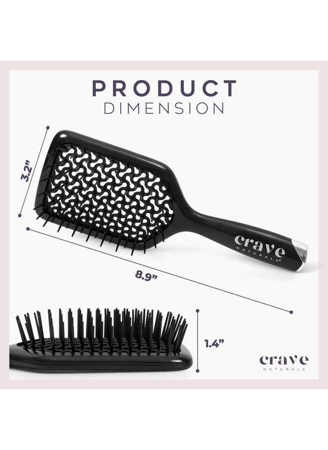 Crave Naturals - Detangler Brush With Vents - Lightweight Wet And Dry Detangling Hair Brush - Travel-Friendly Curly Hair Brush With Vented Cushion And Gentle Bristles Hair Dryer Brush - Black - Image 1