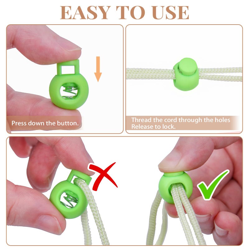 Hysagtek Plastic Cord Locks for Drawstrings Shoelaces, 100 Pcs Adjustable Round Cord Stops for Paracord, Backpacks - Image 3