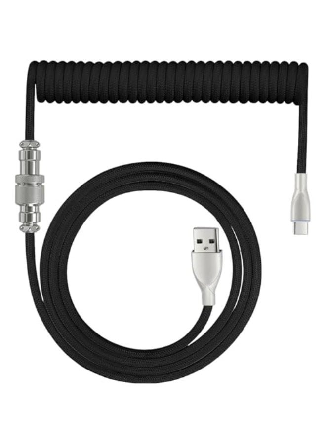 JINHEC® [Upgraded] Custom Coiled USB C Cable for Gaming Keyboard,Mechanical Keyboard Cable with Detachable Metal Aviator, 1.8M USB-C to USB-A (Black)  - Image 1