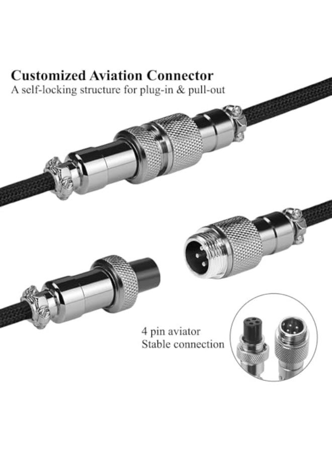 JINHEC® [Upgraded] Custom Coiled USB C Cable for Gaming Keyboard,Mechanical Keyboard Cable with Detachable Metal Aviator, 1.8M USB-C to USB-A (Black)  - Image 3