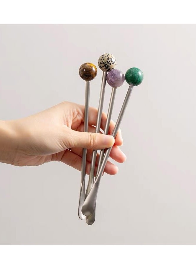 Generic Coffee stirrer spoon-Natural raw stone 304 stainless steel round coffee stirrer spoon  - Image 4
