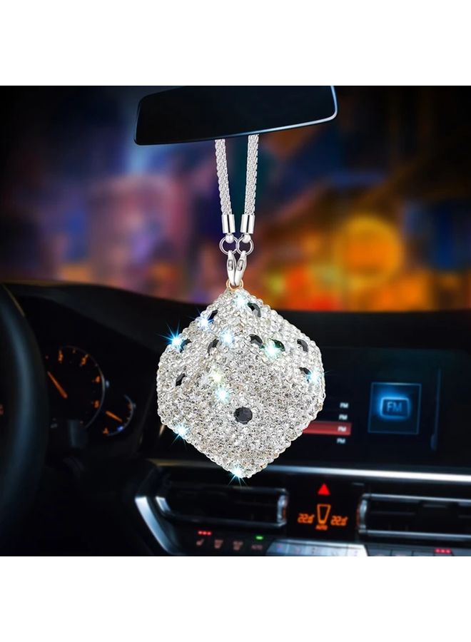 Royal Blue Handmade Water Drill Dice Car Rearview Mirror Pendant with Stainless Steel Chain - Image 1