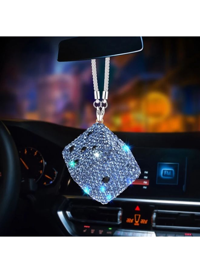 Royal Blue Handmade Water Drill Dice Car Rearview Mirror Pendant with Stainless Steel Chain - Image 3