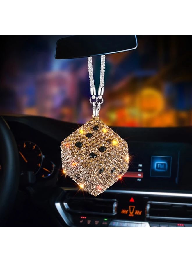 Royal Blue Handmade Water Drill Dice Car Rearview Mirror Pendant with Stainless Steel Chain - Image 4