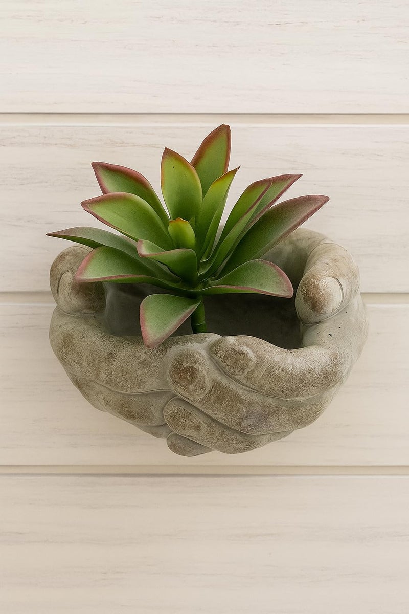 The Bridge Collection Cupped Hands Sculpture Cement Wall Planter Pot - Image 4