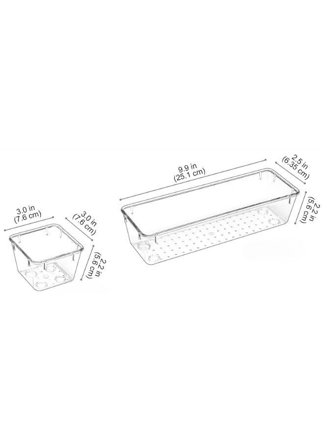 Vtopmart 4Piece Desktop Drawer Organizer Set, Clear Plastic Storage Boxes, Bathroom Drawer Dividers, Vanity Tray Organizer for Bedroom, Dresser, Kitchen Tools, Office Supplies - Image 2