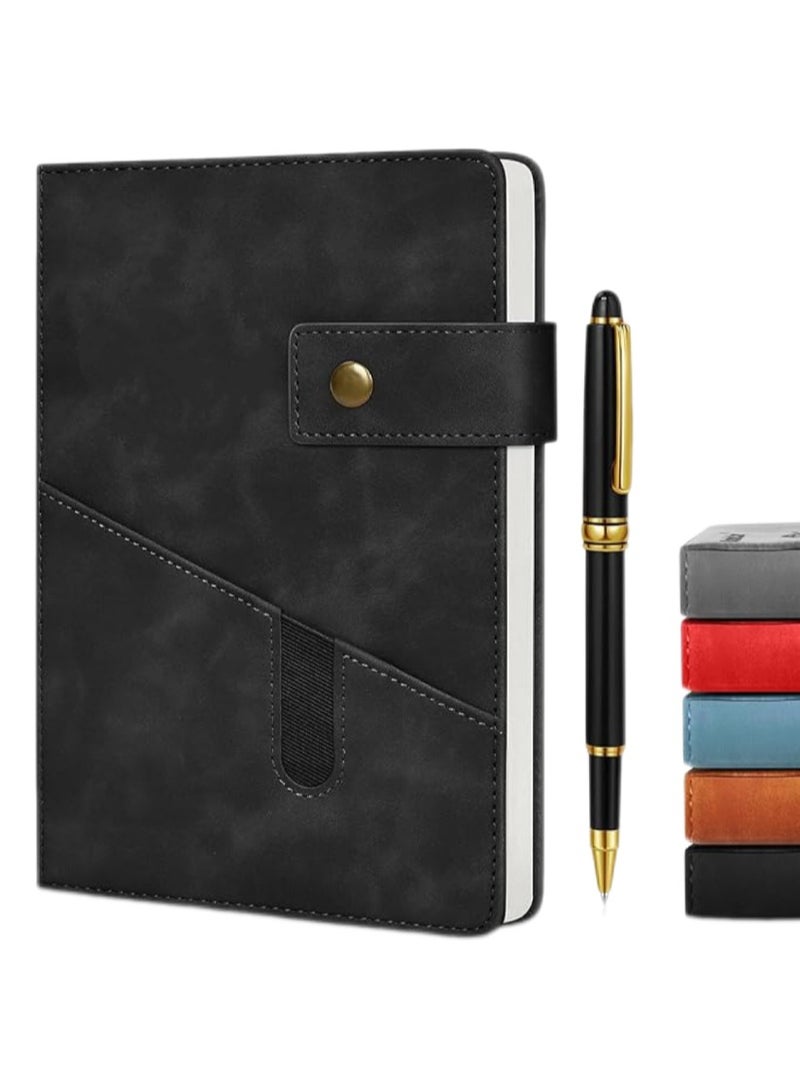 Jolley A5 Vegan Leather Hard Paste with Divider, Hardcover Notebook with Pocket, Ruled Notepad School Supplies Office with Pen, Office, Business Travel, for Men Women (Black) - Image 1