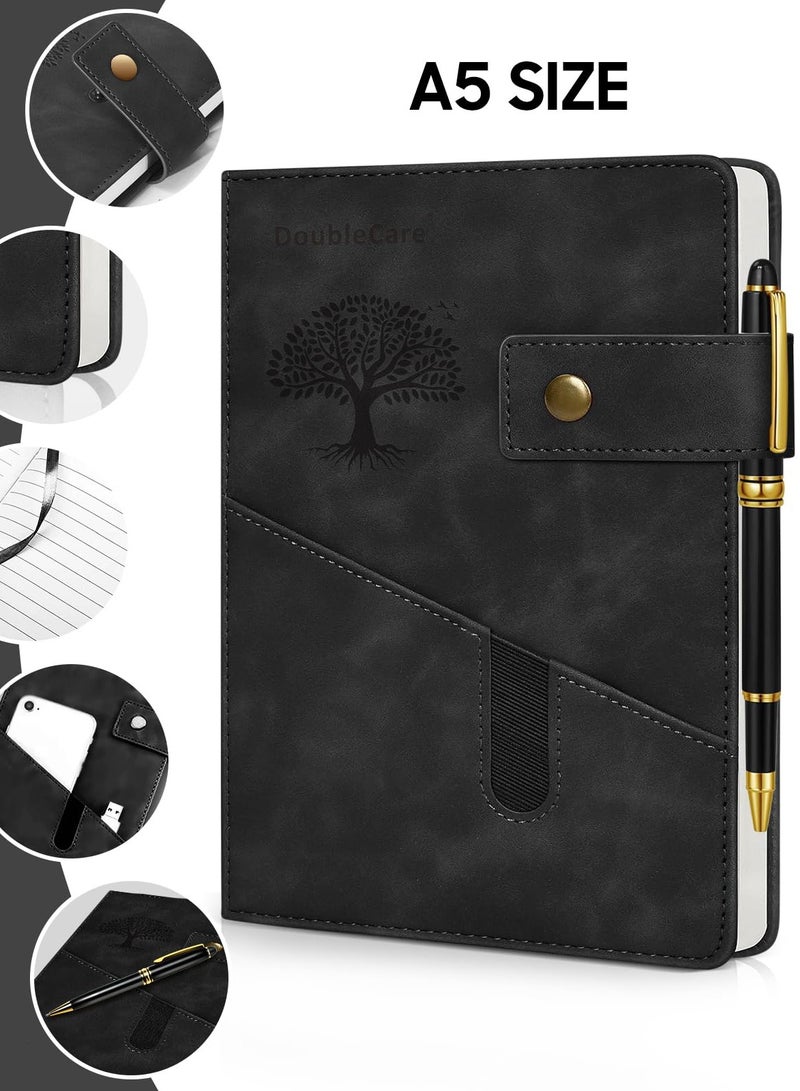 Jolley A5 Vegan Leather Hard Paste with Divider, Hardcover Notebook with Pocket, Ruled Notepad School Supplies Office with Pen, Office, Business Travel, for Men Women (Black) - Image 2