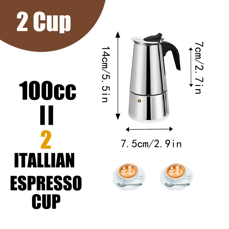 DITOSH 2 Cup Stovetop Espresso Maker Stainless Steel Moka Pot Stove Top Percolator Italian Coffee Makers Capable Mocha Greca Machine Cafe Classic Induction Cookers for Home and Camping 100ml 3.3oz - Image 3