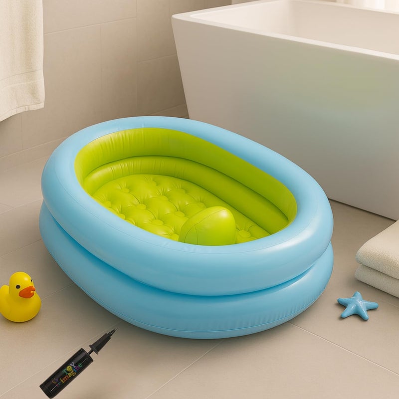 Toy Imagine حمام أطفال قابل للنفخ - شكل بيضاوي، مسبح قابل للطي للأطفال، الأولاد والبنات، للاستخدام الداخلي والخارجي مع مضخة يدويّة (86 × 64 × 23 سم، أزرق) - Image 1