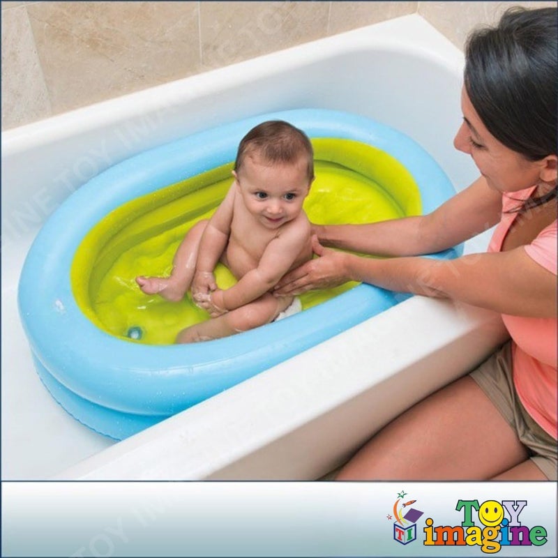 Toy Imagine حمام أطفال قابل للنفخ - شكل بيضاوي، مسبح قابل للطي للأطفال، الأولاد والبنات، للاستخدام الداخلي والخارجي مع مضخة يدويّة (86 × 64 × 23 سم، أزرق) - Image 3