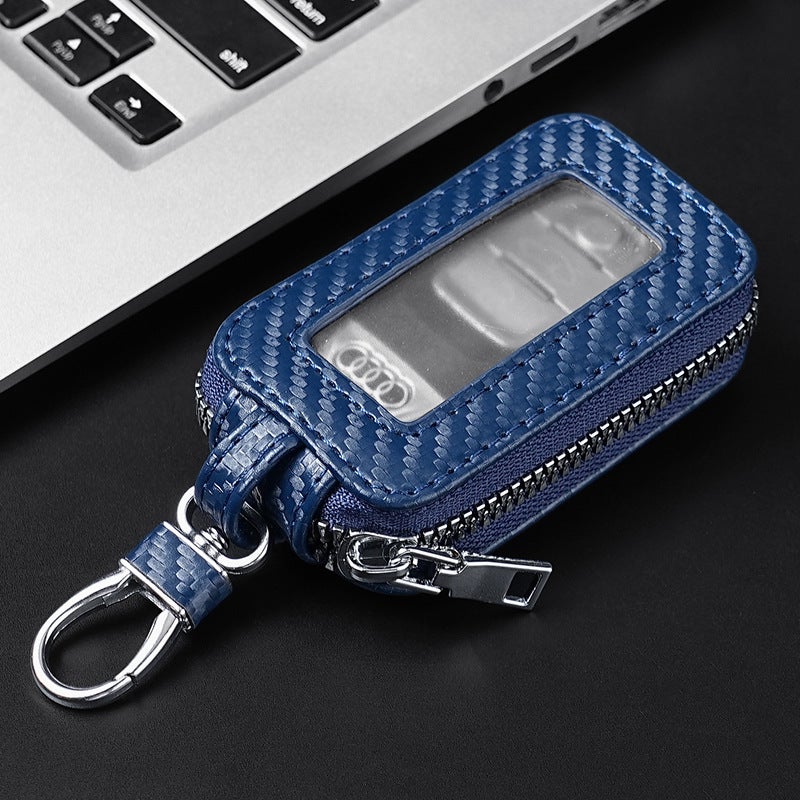 Foreign trade explosions high-grade carbon fiber key bag car key bag mens classic solid color visual Car Key Pack 505 royal blue