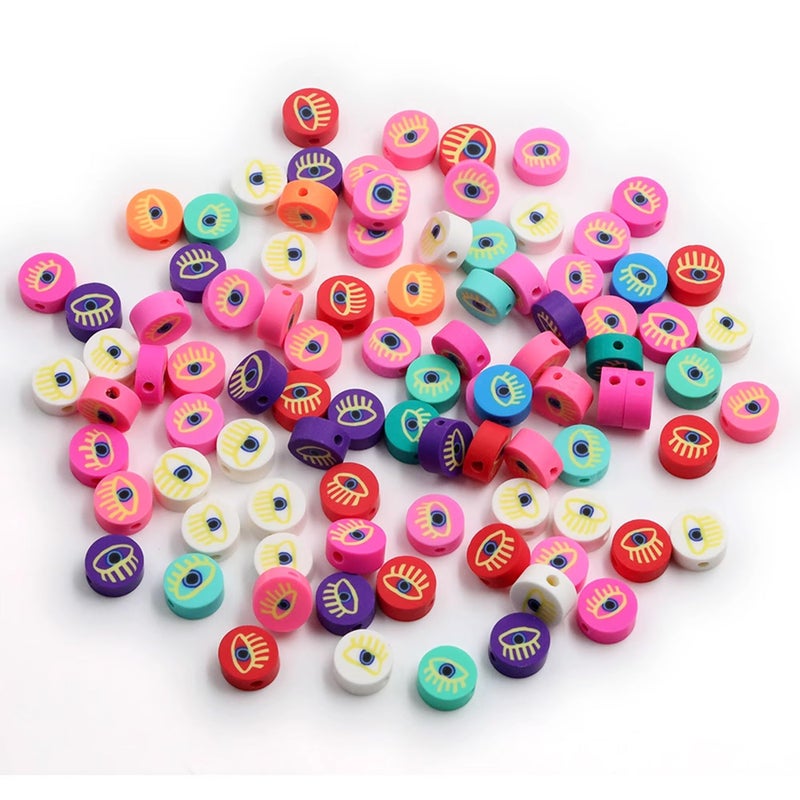 PEVOGON 100 Pcs Polymer Clay Beads Mixed Heishi Spacer Bead Charms Supplies for DIY Bracelet Earring Necklace Jewelry Making Evil Eye - Image 3