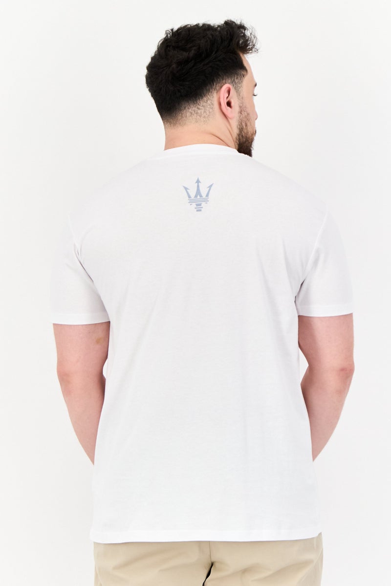 Maserati Men Crew Neck Short Sleeve Brand Logo T-Shirt, White - Image 2