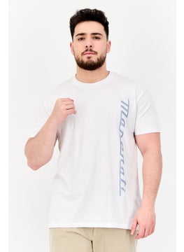 Maserati Men Crew Neck Short Sleeve Brand Logo T-Shirt, White  - Image 1
