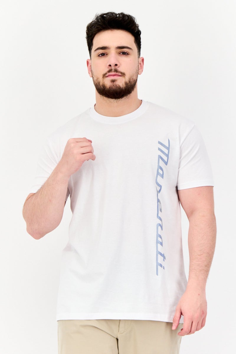Maserati Men Crew Neck Short Sleeve Brand Logo T-Shirt, White - Image 1