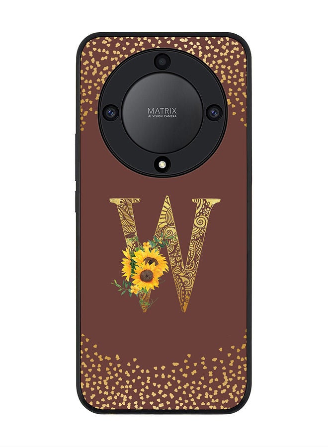 Stylizedd Rugged Black edge case for Honor X9a 5G Slim fit Soft Case Flexible Rubber Edges Anti Drop TPU Gel Thin Cover -  Custom Monogram Initial Letter Floral Pattern Alphabet - W  (Brown ) - Image 1