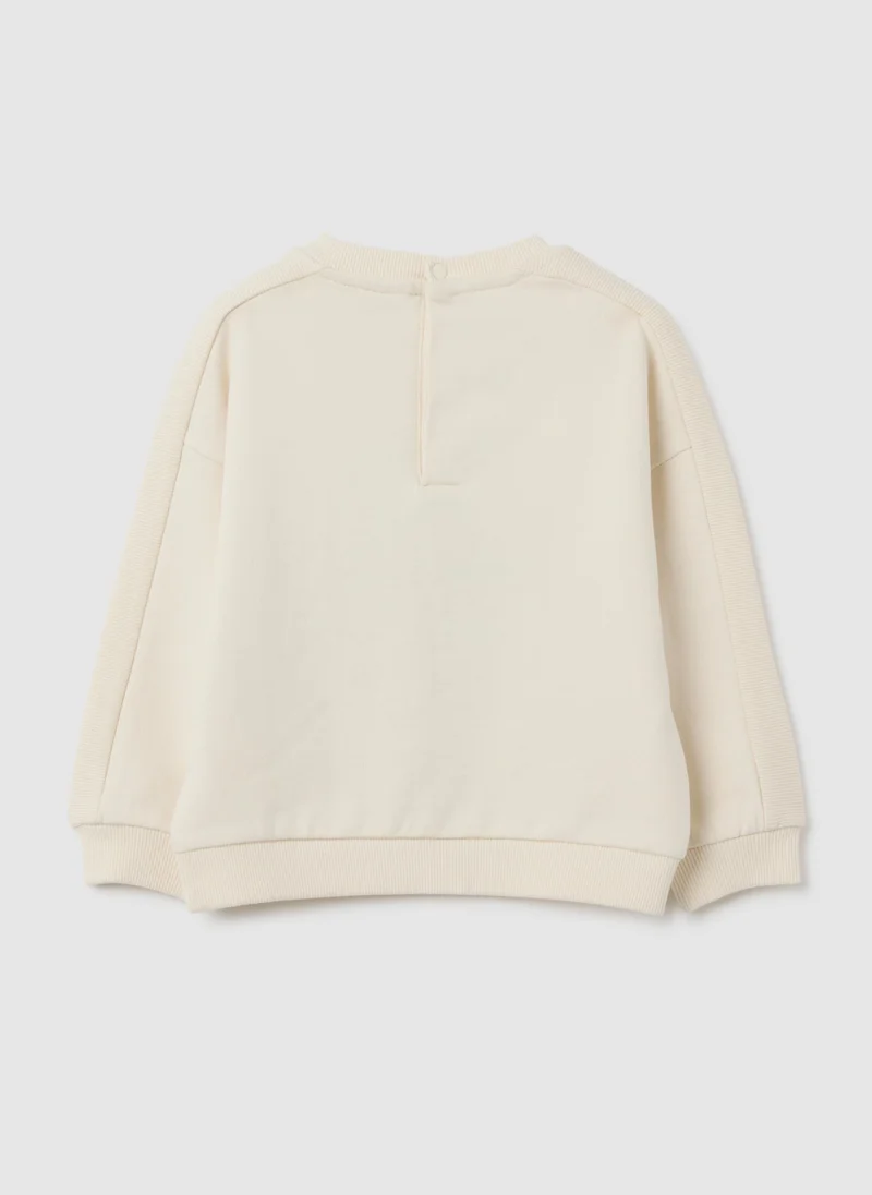 او في اس BEIGE REGULAR FIT PURE COTTON CHILDREN'S SWEATSHIRT WITH TEDDY BEAR