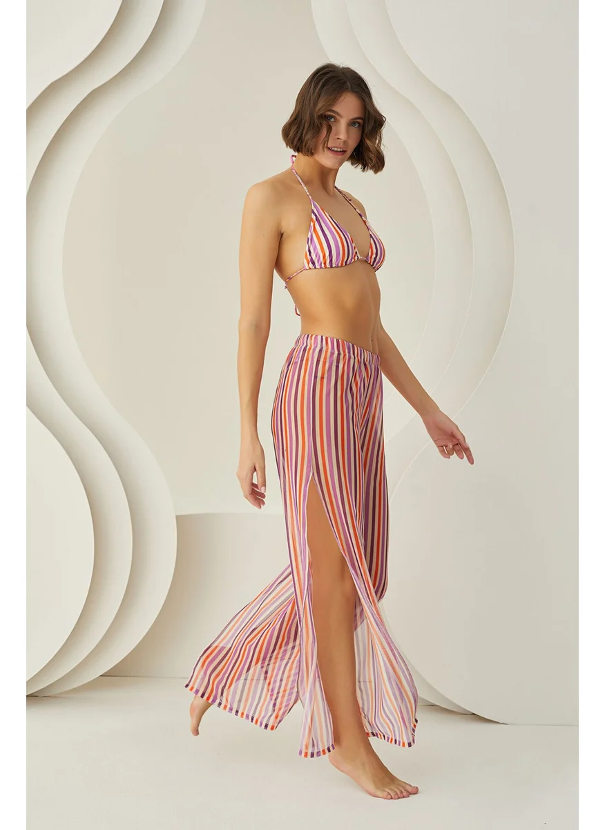 لويا Colorful Stripes Slit Pareo Trousers