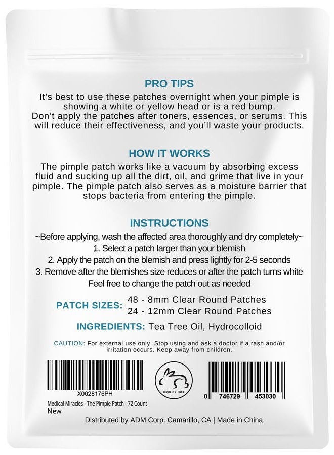 Medical Miracles Maximum Strength Hydrocolloid Acne Remover Sticker Dots, 72 Pack | Face Healing Dot Treatment May Aid in Absorbing Zits, Pimples, Cystic Spots, Blemish Tea Tree Therapy Covers All Skin Types - Image 2