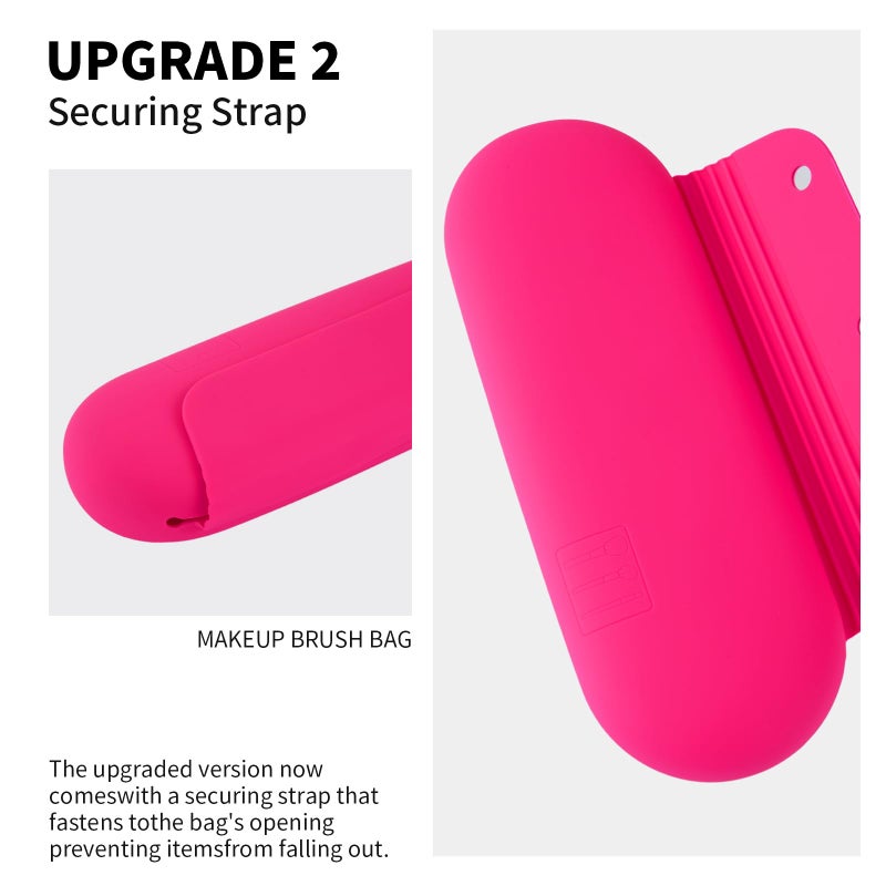 AGIKET Silicone Makeup Brush Holder Travel Cosmetic Bagï¼šSoft Portable Cosmetic Face Brushes Holder with Upgrade Anti-Fall Out Magnetic Closure, Large Travel Makeup Brush Case - Babbie Pink - Image 3