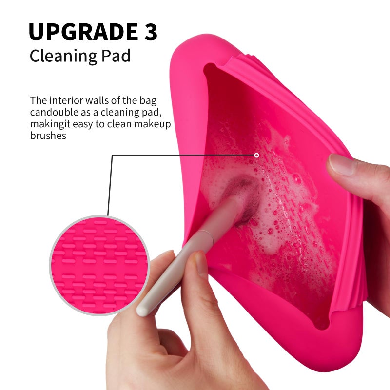 AGIKET Silicone Makeup Brush Holder Travel Cosmetic Bagï¼šSoft Portable Cosmetic Face Brushes Holder with Upgrade Anti-Fall Out Magnetic Closure, Large Travel Makeup Brush Case - Babbie Pink - Image 4