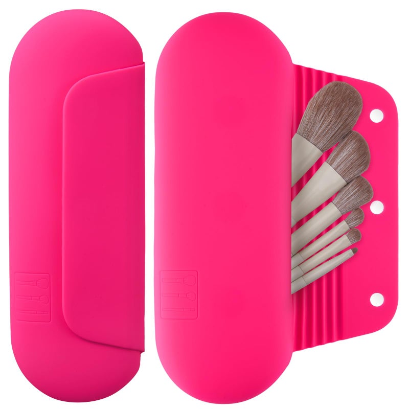 AGIKET Silicone Makeup Brush Holder Travel Cosmetic Bagï¼šSoft Portable Cosmetic Face Brushes Holder with Upgrade Anti-Fall Out Magnetic Closure, Large Travel Makeup Brush Case - Babbie Pink - Image 1