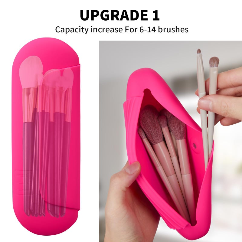 AGIKET Silicone Makeup Brush Holder Travel Cosmetic Bagï¼šSoft Portable Cosmetic Face Brushes Holder with Upgrade Anti-Fall Out Magnetic Closure, Large Travel Makeup Brush Case - Babbie Pink - Image 2