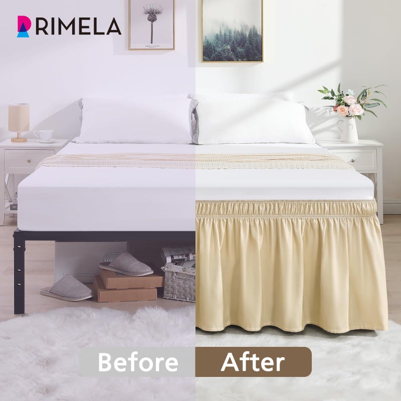 RIMELA Bed Skirt Queen Size 15 Inch Drop, Wrap Around Elastic Bedskirt for Home, Room Decoration for Women, Pleated Adjustable Dust Ruffle, Light Beige, Easy to Install - Image 5