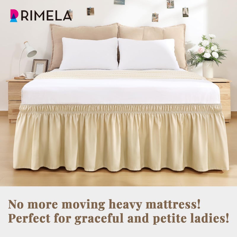 RIMELA Bed Skirt Queen Size 15 Inch Drop, Wrap Around Elastic Bedskirt for Home, Room Decoration for Women, Pleated Adjustable Dust Ruffle, Light Beige, Easy to Install - Image 4