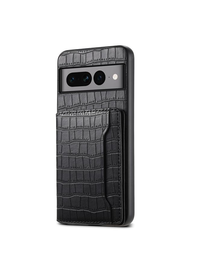 For Google Pixel 7 Pro 5G Crocodile Texture Card Bag Design Full Coverage Phone Case(Black)