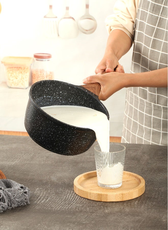 ESLITE LIFE Sauce Pan 20Cm with Lid |  Aluminum | Non-stick Ceramic coating | Scratch Resistant & Durable | Soft touch wooden esthetic handle , Black - Image 2