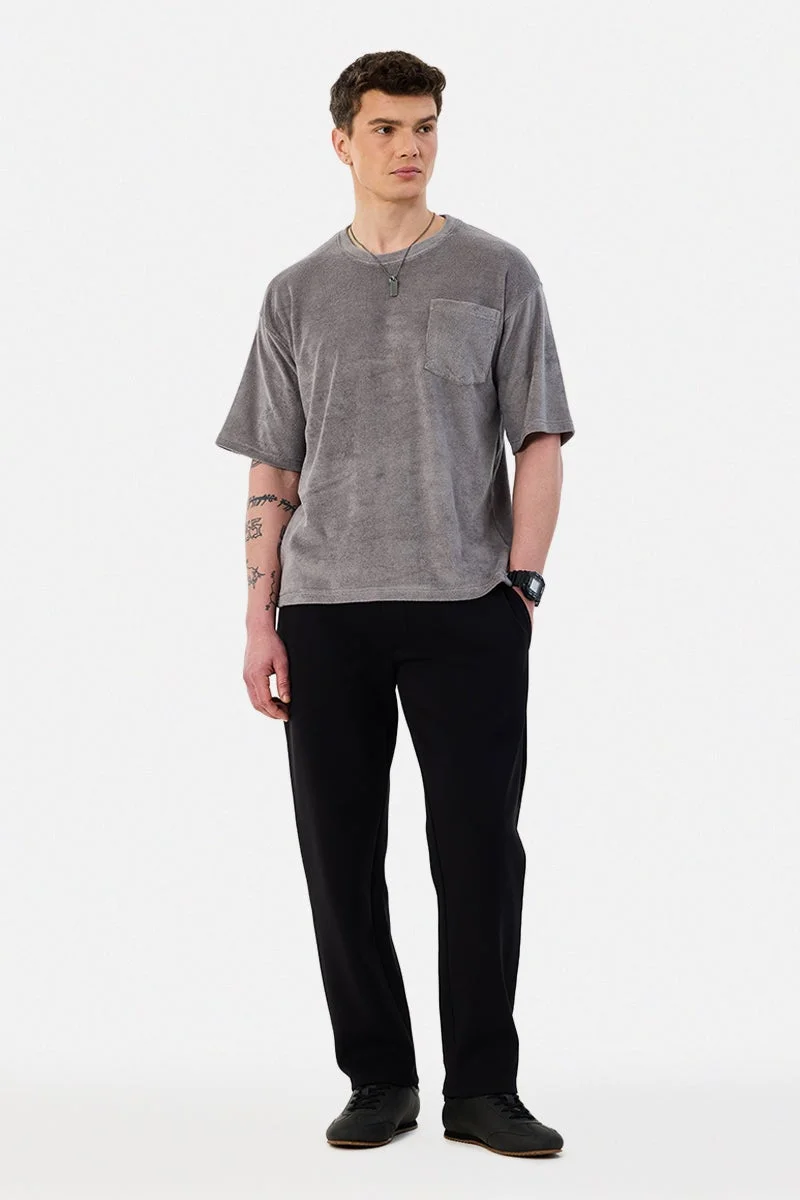 سنيتش Grey Textured Half Sleeve Oversized Streetwear T-Shirt