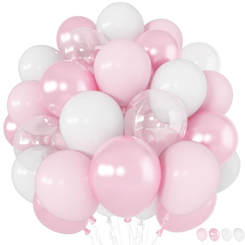 Froova Pink Balloons 60 Pcs Light Baby Pearl Pink and White Latex Party Balloon with 12 Inch Double Stuffed Balloon for Girls Princess Winter Wonderland Wedding Birthday Baby Shower Bridal Party Decor - Image 1