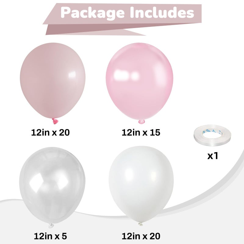 Froova Pink Balloons 60 Pcs Light Baby Pearl Pink and White Latex Party Balloon with 12 Inch Double Stuffed Balloon for Girls Princess Winter Wonderland Wedding Birthday Baby Shower Bridal Party Decor - Image 3