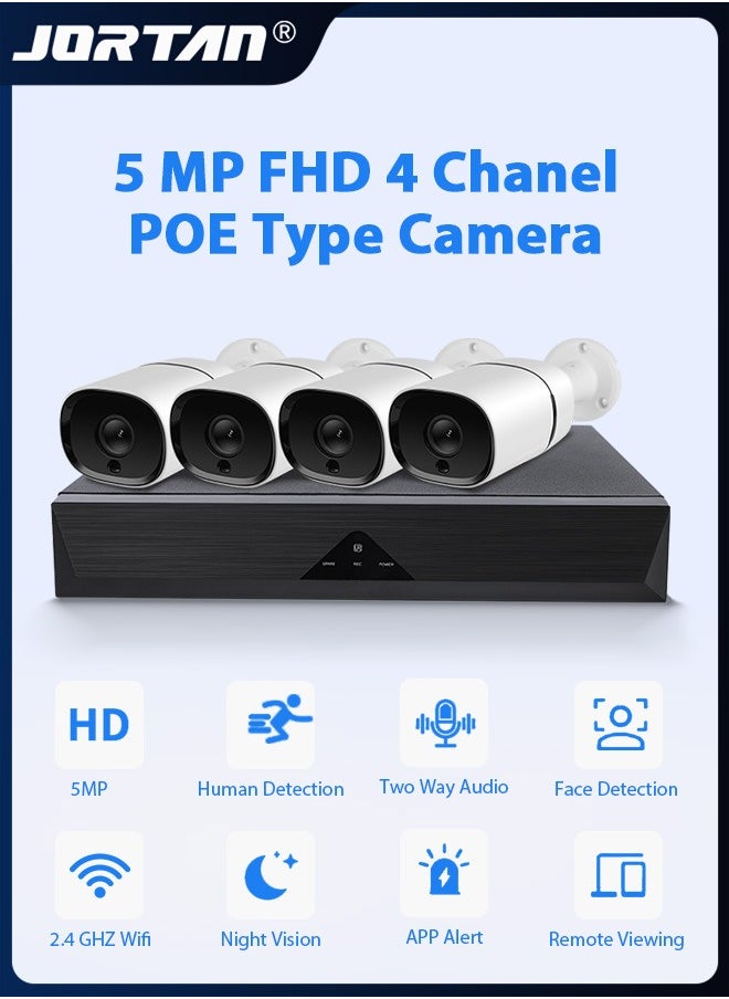 جورتان كاميرا رصاصة 5MP FHD 4 قنوات كاميرا أمان داخلية وخارجية مجموعة كاميرات ذكية مقاومة للماء مع حماية لجميع الأحوال الجوية كابل 20*8 متر  - Image 1