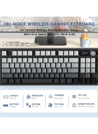 لوحة مفاتيح ميكانيكية K86 RGB ذات حشية لاسلكية، وضع ثلاثيBluetooth5.0/2.4G/USB-C 87 مفتاحًا لوحة مفاتيح ألعاب قابلة للتبديل السريع، بطارية 4000 مللي أمبير في الساعة 1.2 بوصة HD OLED زر دوار بحجم الشا - view 2