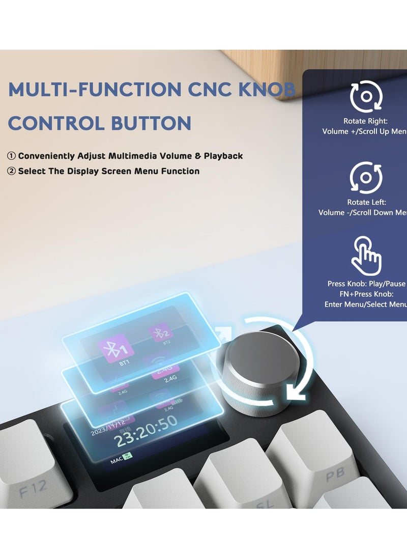 K86 RGB Wireless Gasket Mechanical Keyboard,Triple Mode Bluetooth5.0/2.4G/USB-C 87 Keys Hot Swappable Gaming Keyboard, 4000 mAh Battery 1.2'' HD OLED Display Volume Rotary Button for Games and Work