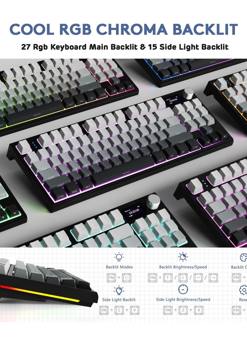 K86 RGB Wireless Gasket Mechanical Keyboard,Triple Mode Bluetooth5.0/2.4G/USB-C 87 Keys Hot Swappable Gaming Keyboard, 4000 mAh Battery 1.2'' HD OLED Display Volume Rotary Button for Games and Work