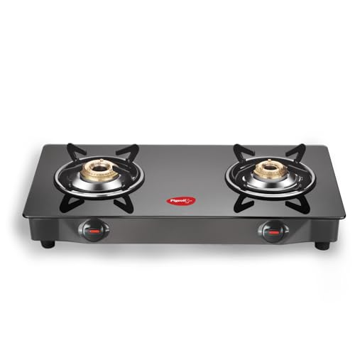 Pigeon Ayush BLK 2 Burner Glass Manual Gas Stove (2 Burners), Black - Image 1
