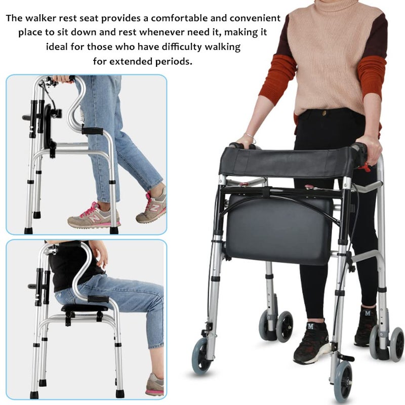 LODMOD Adjustable Walker Rest Seat, Folding Walker Attachable Seat for Elderly Disabled, Range:20"~24" (Leather) - Image 4