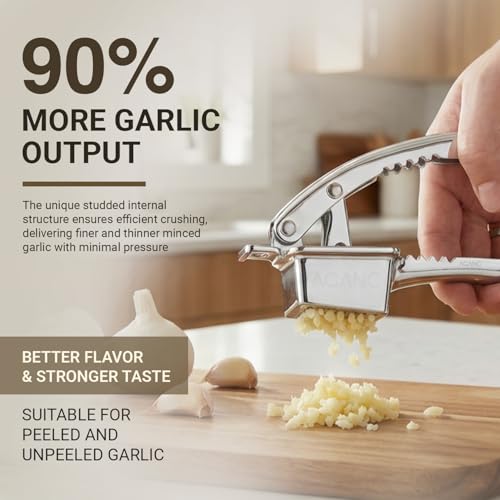 AGANIC - Premium Stainless Steel Garlic Crusher Tool | Heavy Duty Garlic Press & Garlic Mincer | Ginger Garlic Crusher for Kitchen | Rust Proof, Easy to Clean, Dishwasher Safe - Image 2