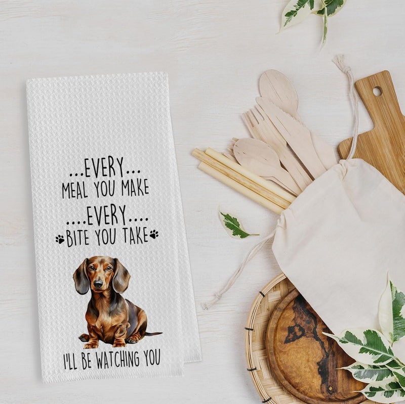 Geqtt Funny Dachshund Dish Towels Set - Dachshund Gifts Waffle Weave Kitchen Towels, Wiener Dog Decorative Hand Tea Towels for Bathroom Kitchen, Wiener Dog Gifts for Women (16×24 Inches Set of 2) - Image 3