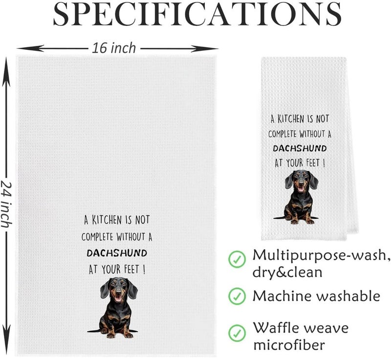 Geqtt Funny Dachshund Dish Towels Set - Dachshund Gifts Waffle Weave Kitchen Towels, Wiener Dog Decorative Hand Tea Towels for Bathroom Kitchen, Wiener Dog Gifts for Women (16×24 Inches Set of 2) - Image 5