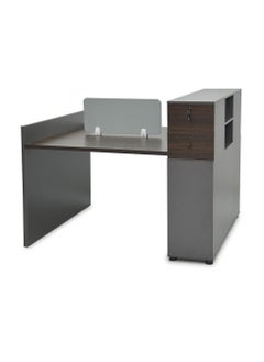 KARNAK Modern 2-Person Workstation Desk With Table Top Screen Divider For Office, Living room, Hotel, Premium Quality H-312-Coffee-Grey L132xW120xH105cm  - Image 2