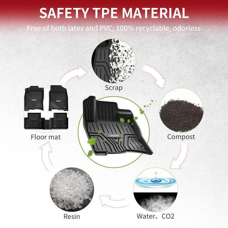 LASFIT Floor Mats for Honda Civic Sedan 2016-2021 & Hatchback 2017-2021 & Coupe 2016-2020, All Weather TPE Custom Fit Floor Liner, 1st & 2nd Row, Black - Image 4