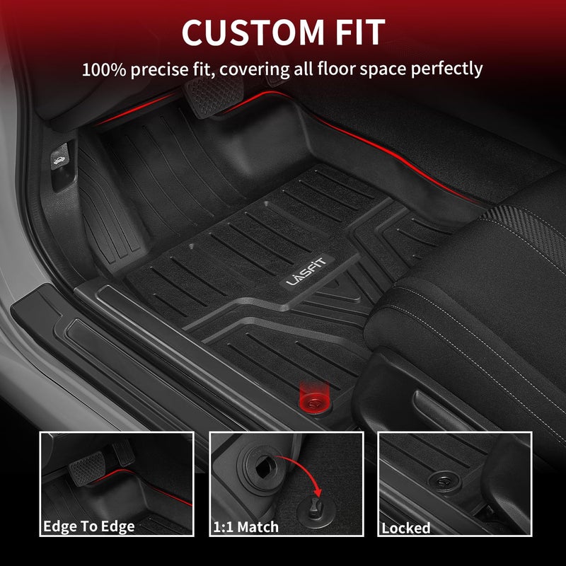LASFIT Floor Mats for Honda Civic Sedan 2016-2021 & Hatchback 2017-2021 & Coupe 2016-2020, All Weather TPE Custom Fit Floor Liner, 1st & 2nd Row, Black - Image 2