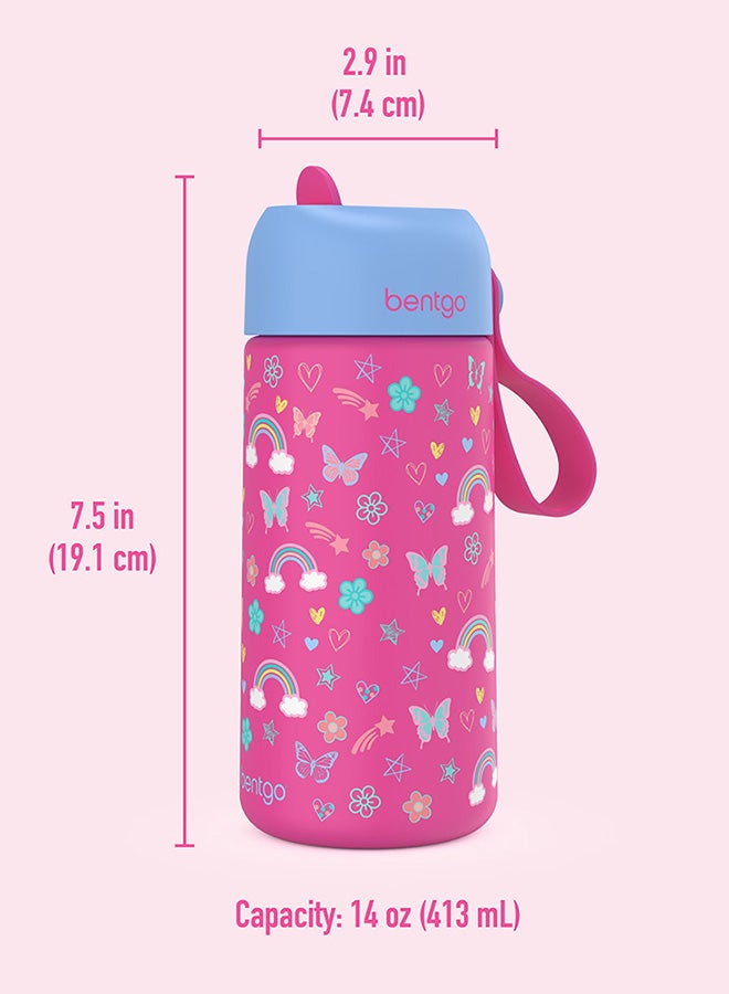 Bentgo Stainless Steel Insulated Watter Bottle 413 ml - Rainbow and Butterflies - Image 2